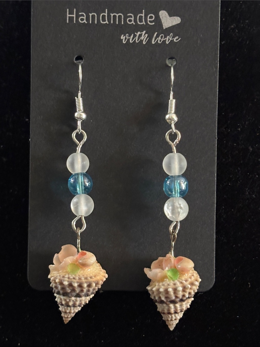 Handmade Seashell and glass drop earrings